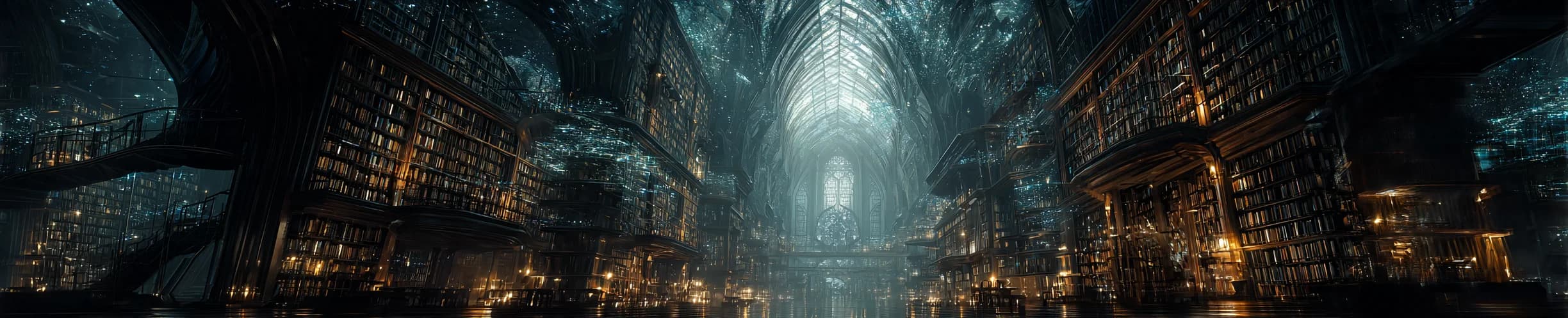 Abstract digital landscape representing AI and transhumanism articles